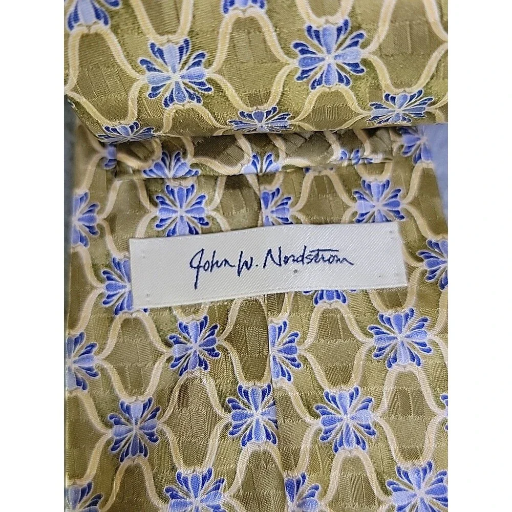 Vintage JZ Richards Silk Tie Mens Gold Blue Geometric Floral‎ Nordstrom USA NEW